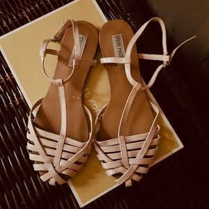 Blush colored patent leather sandals